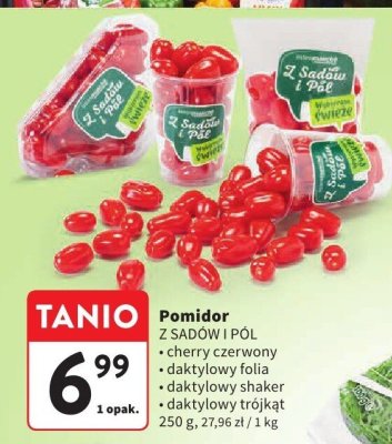 Pomidor Z SADÓW I PÓL cherry czerwony, daktylowy folia, daktylowy shaker, daktylowy trójkąt promocja w Intermarche