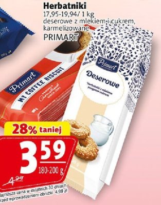 Herbatniki Primart deserowe z mleczną czekoladą, karmelizowane promocja w Prim Market