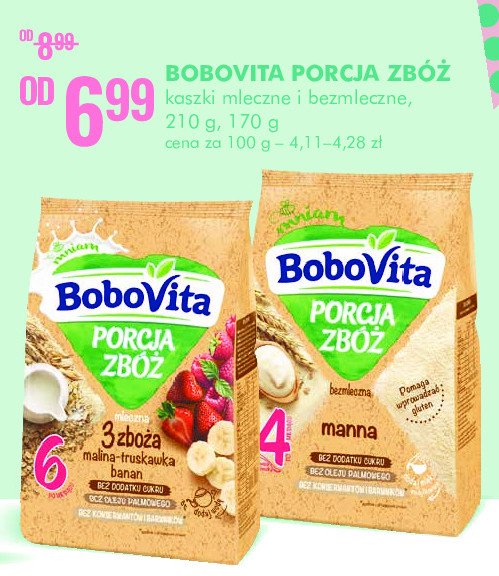 Kaszka bezmleczna manna po 4 miesiącu życia Bobovita porcja zbóż promocja