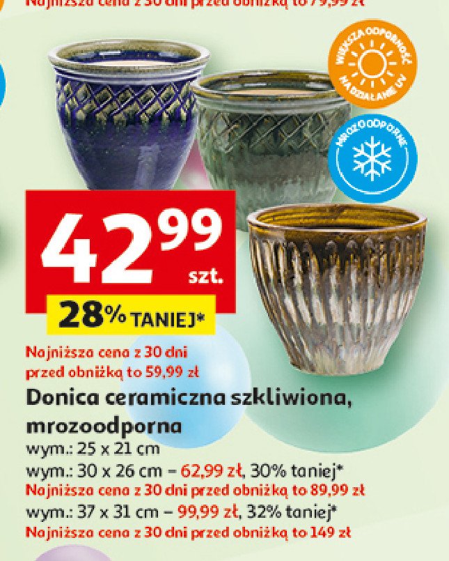 Donica ceramiczna szkliwiona mrozoodporna 30 x 26 cm promocja w Auchan