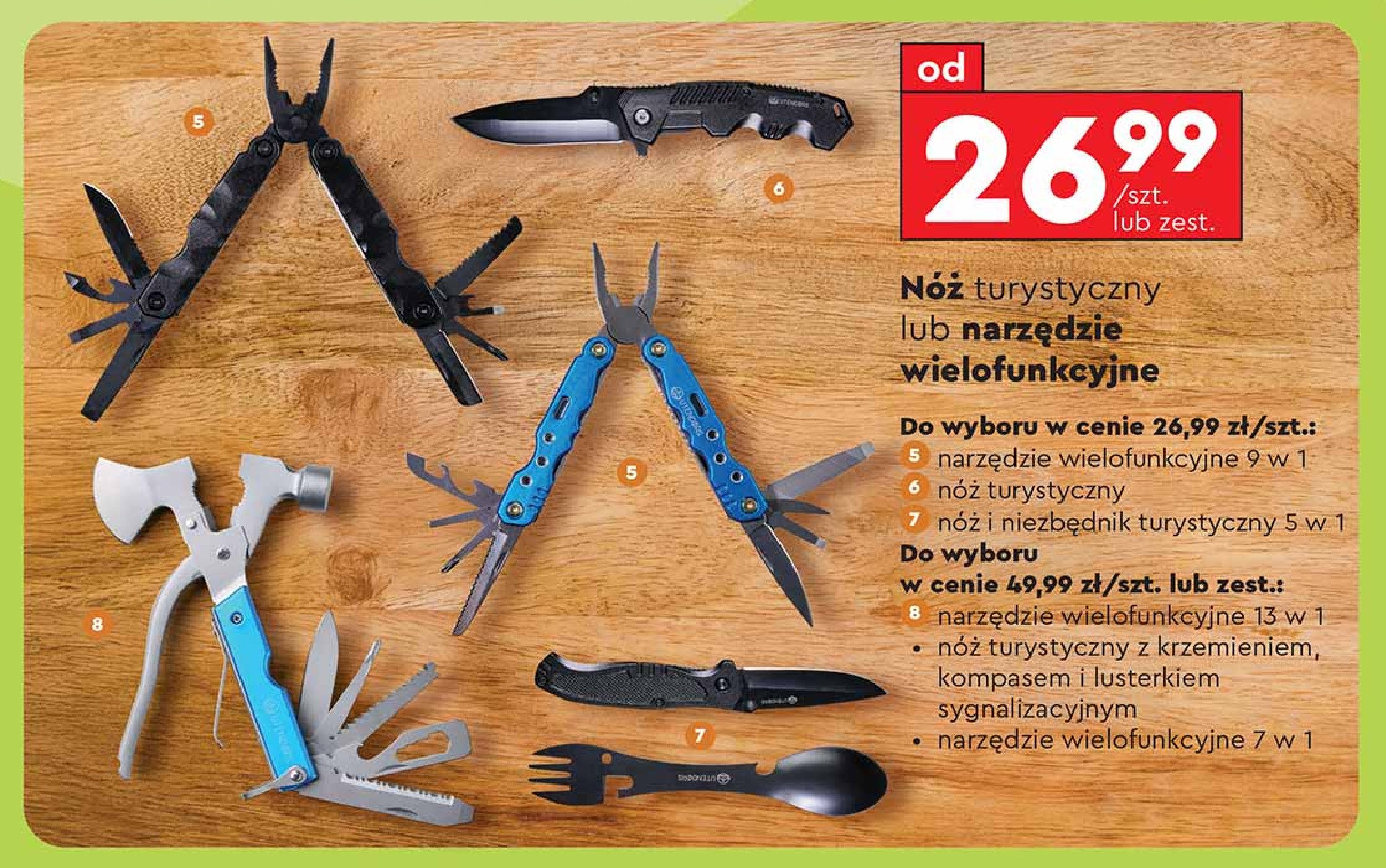 Nóż turystyczny 5w1 Utendors promocja w Biedronka