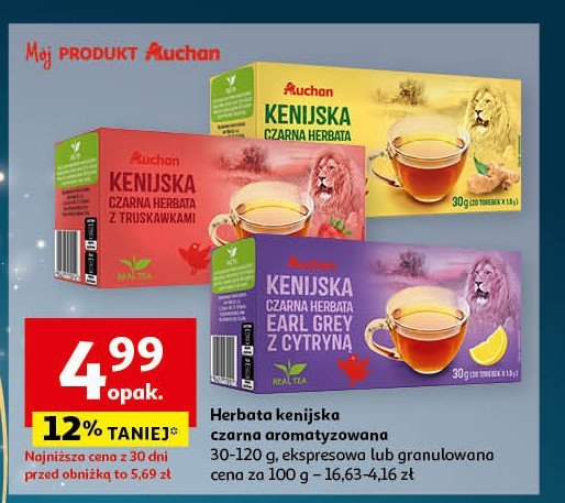 Herbata kenijska z truskawką Auchan różnorodne (logo czerwone) promocja w Auchan