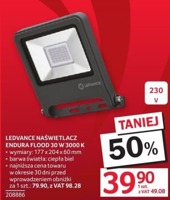 Naświetlacz LEDVANCE ENDURA FLOOD 50 W 3000 K promocja w Selgros