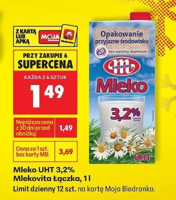 Mleko UHT 3,2% Mlekovita Łączka, 1l promocja w Biedronka