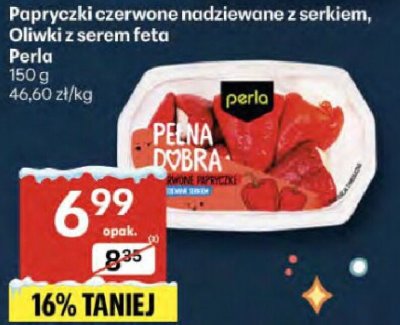 Papryczki czerwone nadziewane z serkiem, Oliwki z serem feta Perla promocja w Delikatesy Centrum