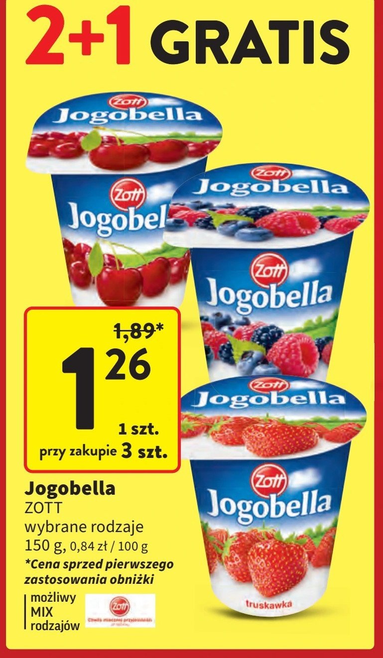 Jogurt wiśnia Zott jogobella promocja