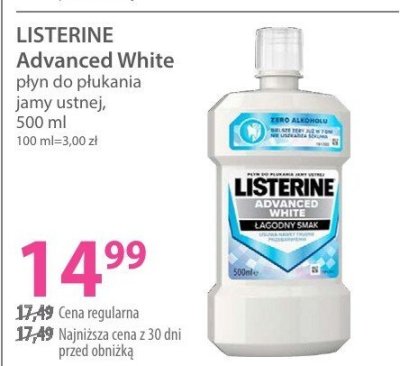 Płyn do płukania jamy ustnej LISTERINE Advanced White promocja w Hebe