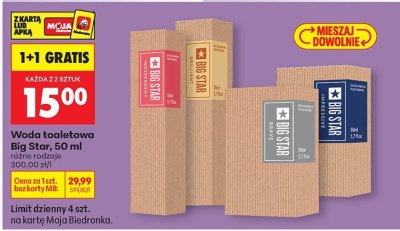 Woda toaletowa, różne rodzaje 50 ml 1+1 GRATIS promocja w Biedronka