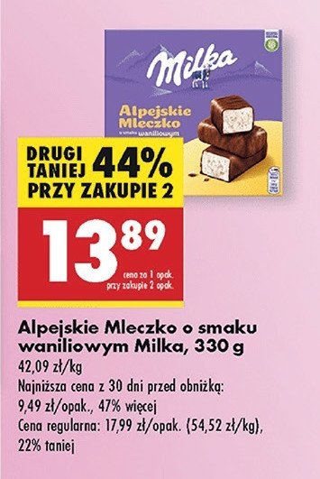 Czekoladki waniliowe Milka alpejskie mleczko promocja w Biedronka