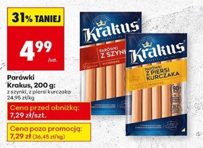 Parówki Krakus, 200 g: z piersi kurczaka promocja w Biedronka