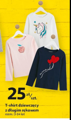 T-shirt dziewczęcy 3-14 lat z długim rękawem Auchan inextenso promocja