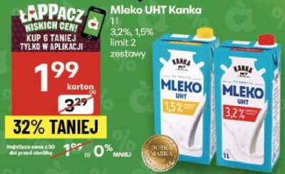 Mleko UHT Kanka 3,2% 1,5% 1l promocja w Delikatesy Centrum