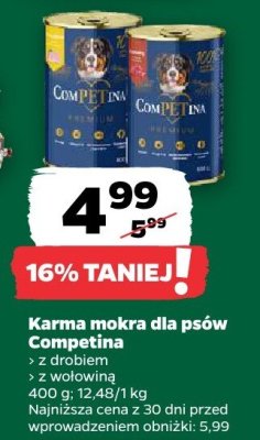 Karma mokra dla psów z wołowiną Competina promocja w Netto