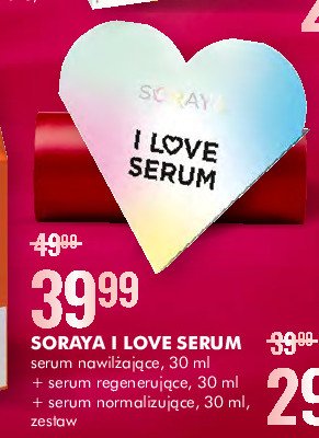 Zestaw w pudełku i love serum: serum nawilżające 30 ml + serum normalizujące 30 ml + serum regenerujące 30 ml Soraya zestaw promocja