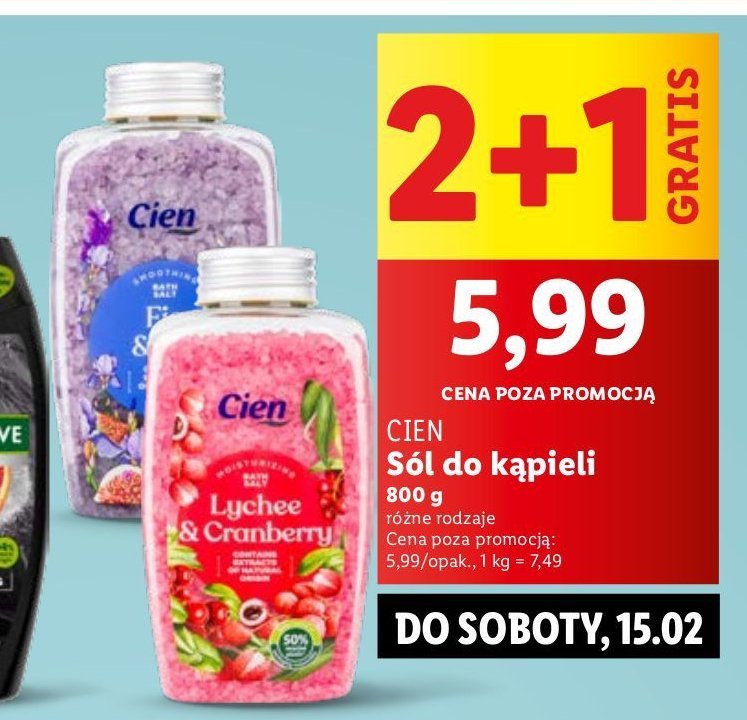 Sól do kąpieli lychee & cranberry Cien promocja w Lidl