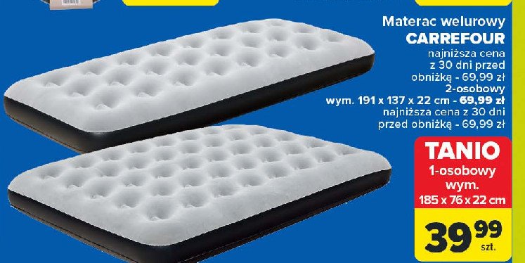 Materac 1-osobowy wym. 185 x 76 x 22 cm Carrefour promocja