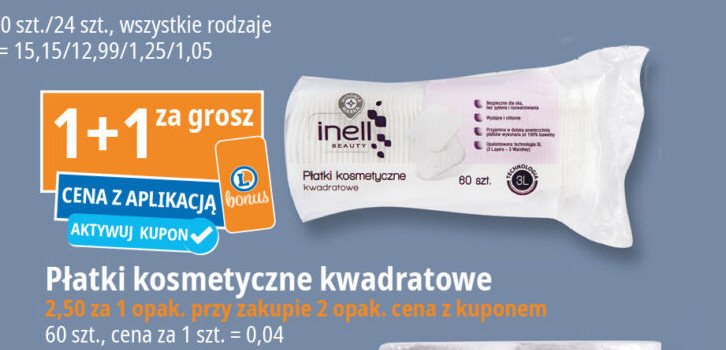 Płatki kosmetyczne kwadratowe WIODĄCA MARKA INELL Wiodąca marka promocja w Leclerc