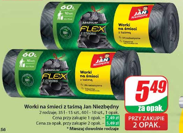 Worki na śmieci flex & strong 60 l Jan niezbędny magnum promocja