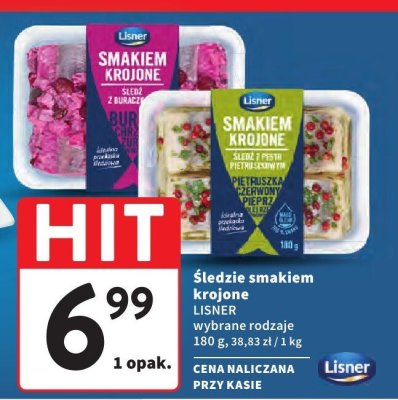 Śledzie smakiem krojone LISNER wybrane rodzaje promocja w Intermarche