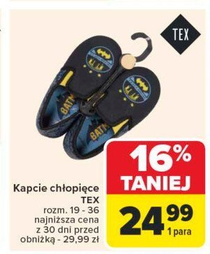 Kapcie dziecięce 19-36 Tex promocja w Carrefour