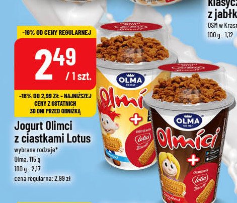 Jogurt z ciasteczkami Olma olmici promocja