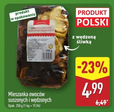 Mieszanka owoców suszonych i wędzonych z wędzoną śliwką promocja w Aldi