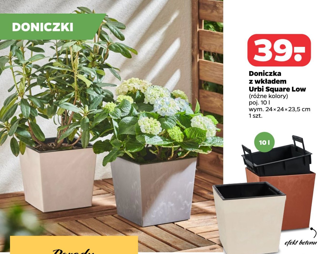 Doniczka urbi square low 24 x 24 x 23.5 cm promocja w Netto