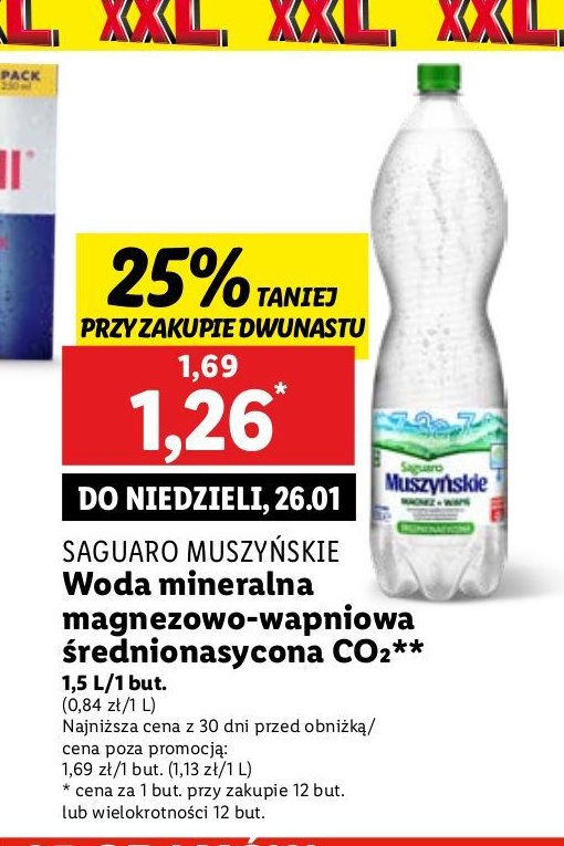 Woda średnionasycona Saguaro muszyńskie promocja w Lidl