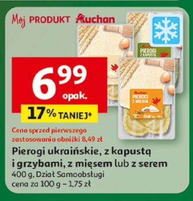 Pierogi ukraińskie, z kapustą i grzybami, z mięsem lub z serem promocja w Auchan