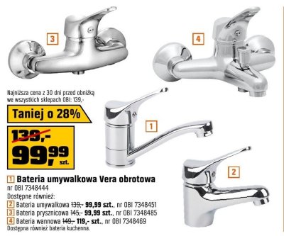 Bateria umywalkowa Vera obrotowa promocja w OBI