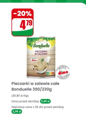 Pieczarki w zalewie całe Bonduelle 390/230g promocja w Dino