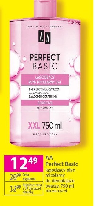 Płyn micelarny 3w1 nawilżający cera wrażliwa AA PERFECT BASIC promocja