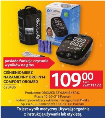 Ciśnieniomierz CIŚNIENIOMIERZ NARAMIENNY ORO-N14 COMFORT OROMED promocja w Selgros