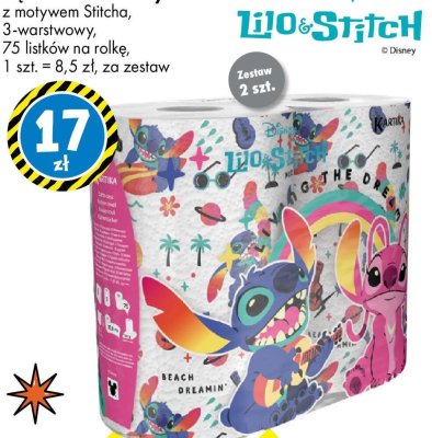 Ręcznik kuchenny z motywem Stitcha, 3-warstwowy, 75 listków na rolkę promocja w Tedi