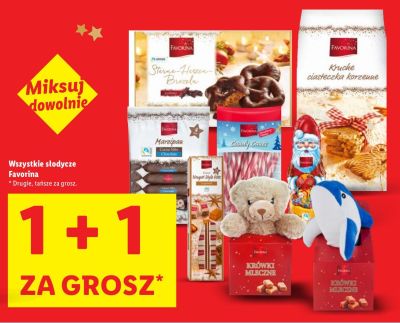 Wszystkie słodycze Favorina 1+1 ZA 1 GROSZ promocja w Lidl