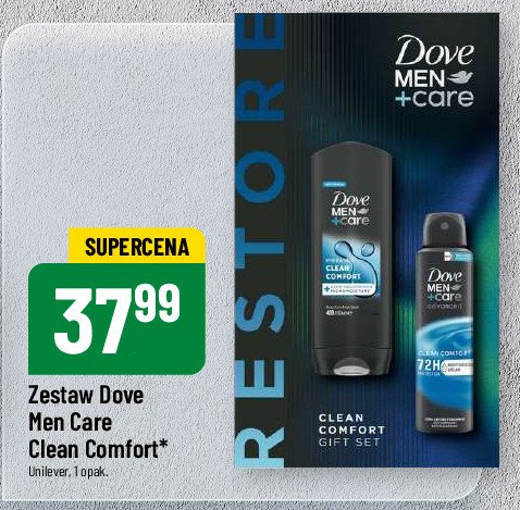 Zesta w pudełku men+care clean comfort: żel pod prysznic 400 ml + dezodorant 150 ml Dove zestaw promocja