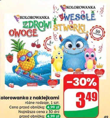 Kolorowanka z naklejkami różne rodzaje promocja w Dino