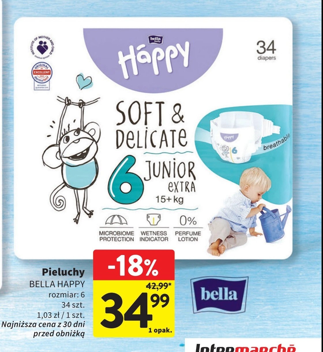 Pieluchy soft & delicate 6 Bella baby happy promocja w Intermarche