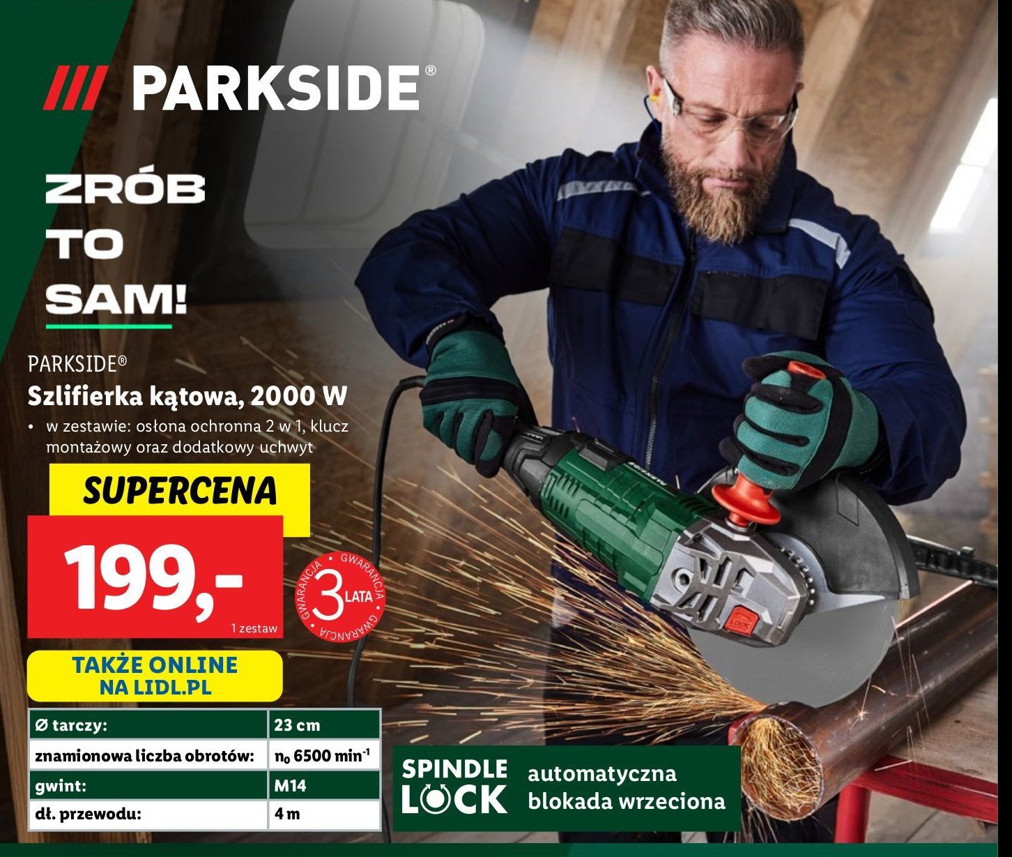 Szlifierka kątowa 2000 w Parkside promocja w Lidl