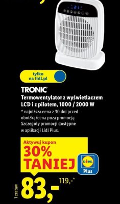 Termowentylator z wyświetlaczem LCD i z pilotem 1000/2000 W promocja w Lidl