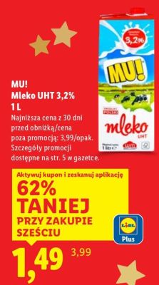 Mleko MU! Mleko UHT 3,2% promocja w Lidl
