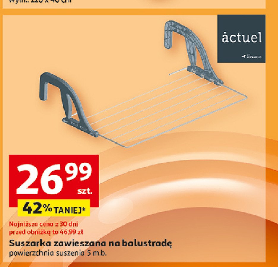 Suszarka zawieszana na balustradę 5 m Actuel promocja w Auchan