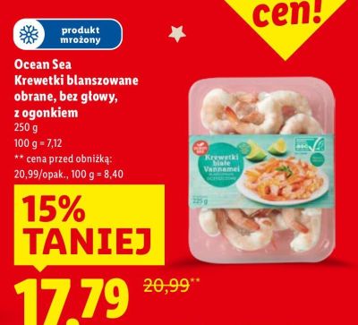 Krewetki blanszowane obrane, bez głowy, z ogonkiem promocja w Lidl