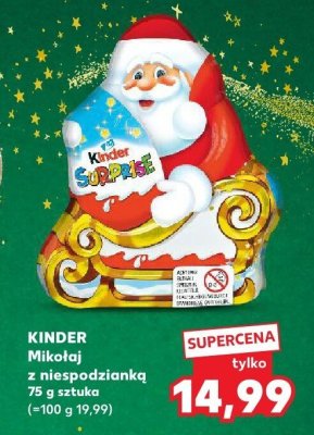 Figurka czekoladowa Kinder Mikołaj z niespodzianką 75g promocja w Kaufland