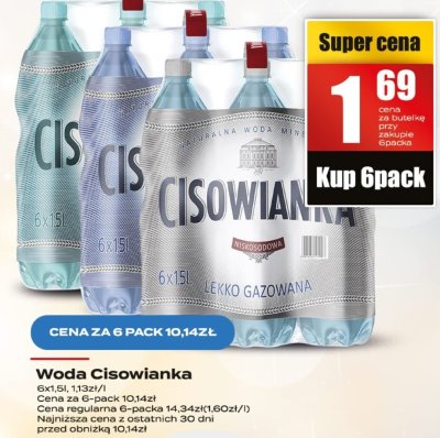 Woda Cisowianka różne rodzaje promocja w Supeco