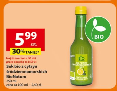 Sok bio z cytryn śródziemnomorskich BioNaturo 250 ml promocja w Auchan