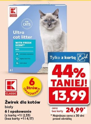 Żwirek dla kotów K-CLASSIC Ultra cat litter biały 6 l promocja w Kaufland