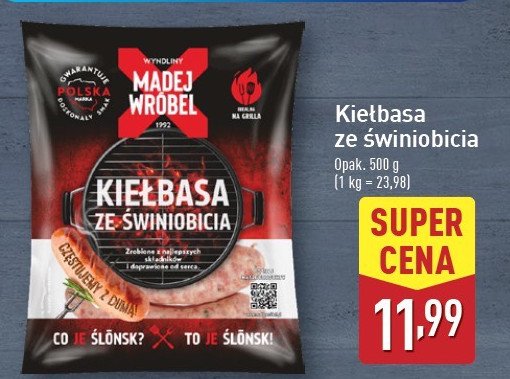 Kiełbasa ze świniobicia Madej & wróbel promocja w Aldi