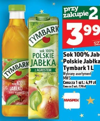 Sok 100% Jabłko Tymbark / Polskie Jabłka Tymbark 1 l promocja w TOPAZ
