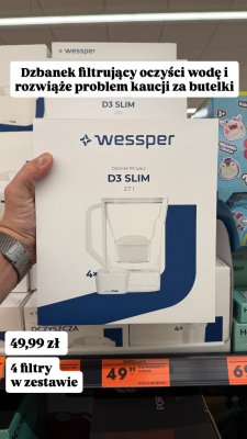 Dzbanek filtrujący Wessper D3 Slim 2,7 l z 4 filtrami promocja w Biedronka